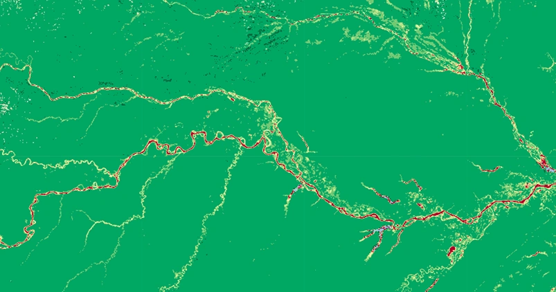Thicker forest cover before active deforestation begins observable by MODIS data analyst.