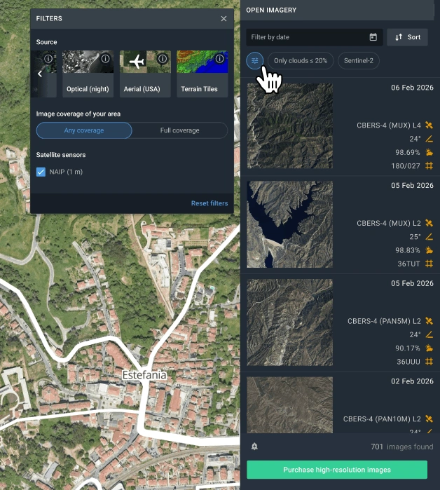 filter NAIP aerial (not satellite) imagery