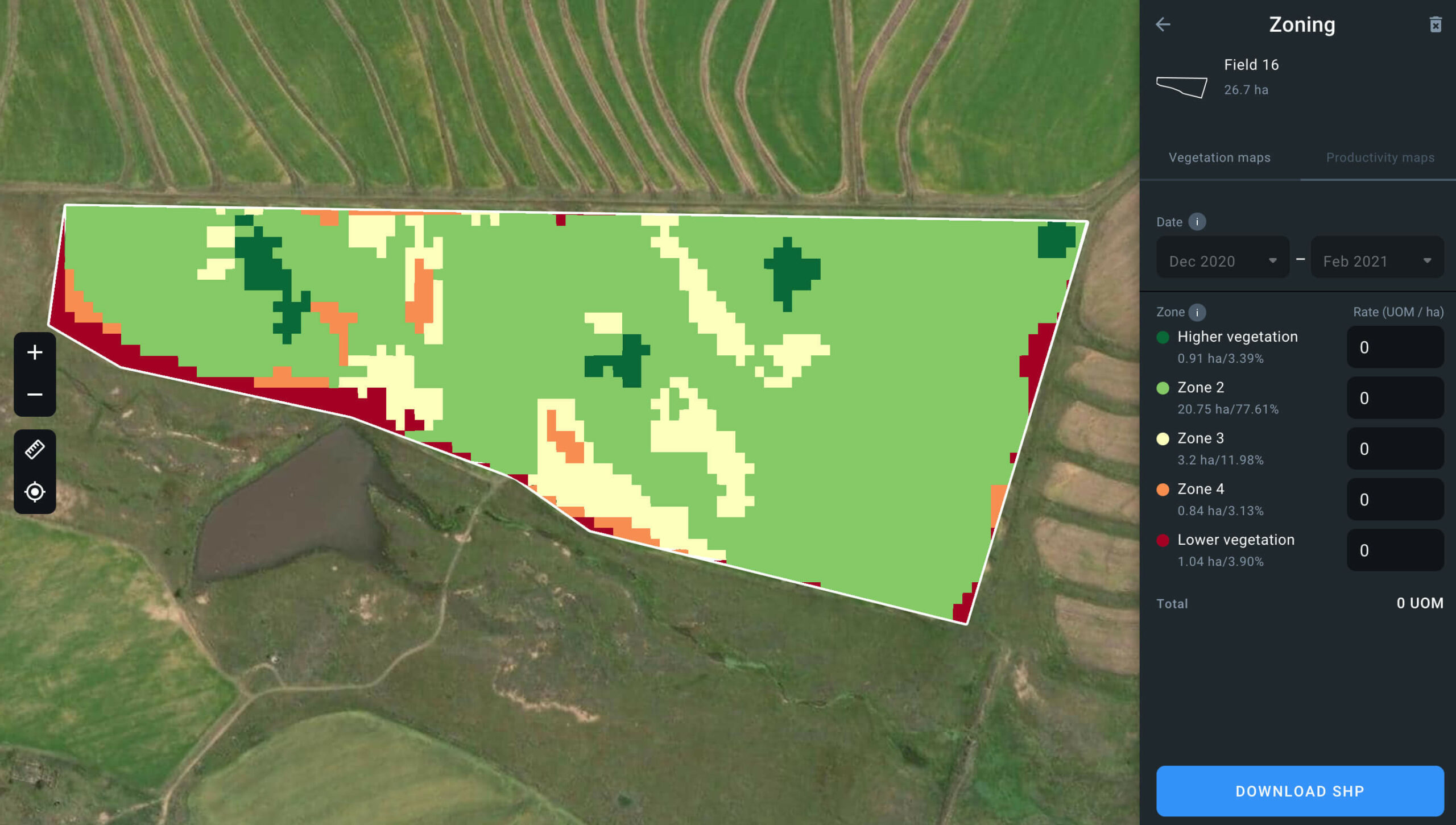 карта продуктивности в EOSDA Crop Monitoring