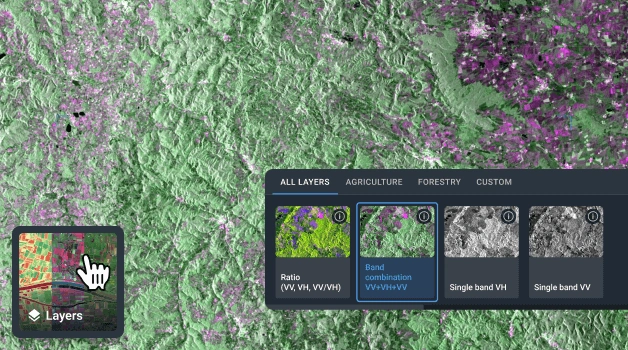 Sentinel-1 imagery viewer and analysis with different band combinations