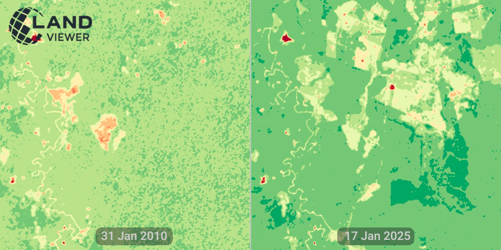 satellite view of deforeststion in Colombia