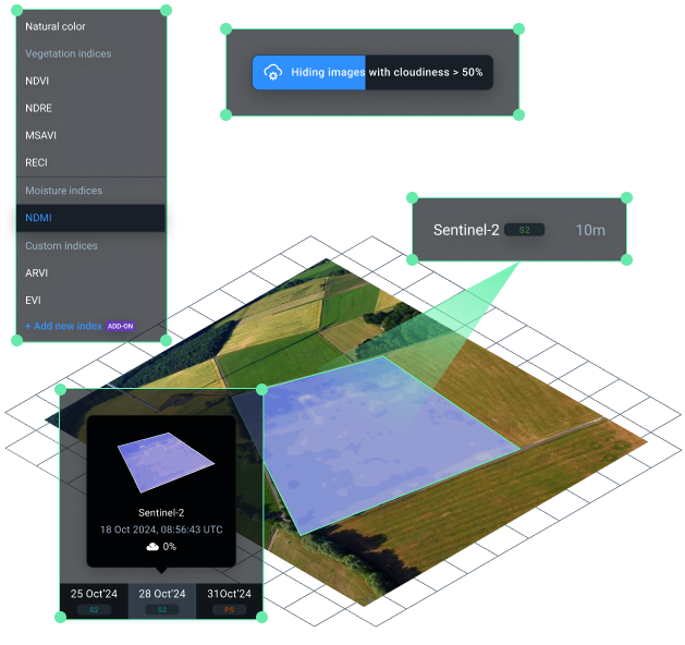 NDMI-based solutions on EOSDA Crop Monitoring