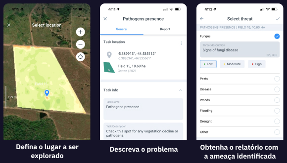 instruções passo-a-passo de colocação de uma tarefa de exploração no aplicativo móvel de EOSDA Crop Monitoring