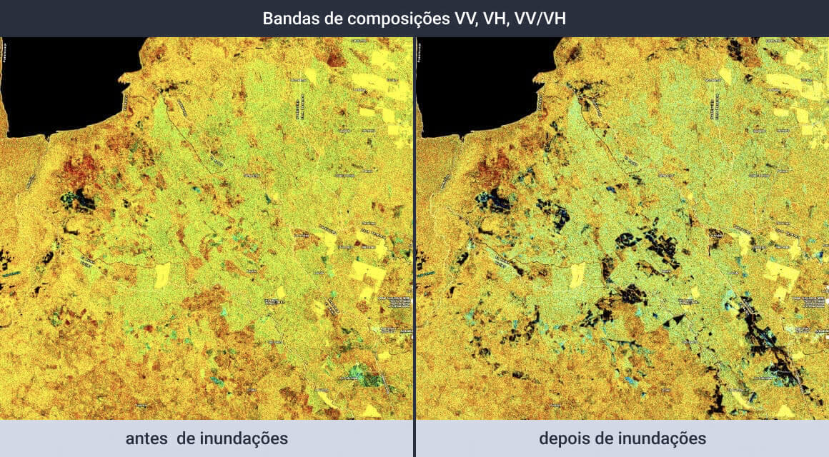 imagens de satélite de inundações na Colômbia: antes e depois