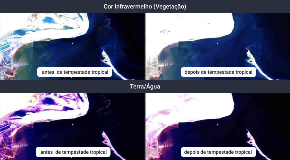 imagens de satélite dos danos causados pela tempestade em Puntland, Somália