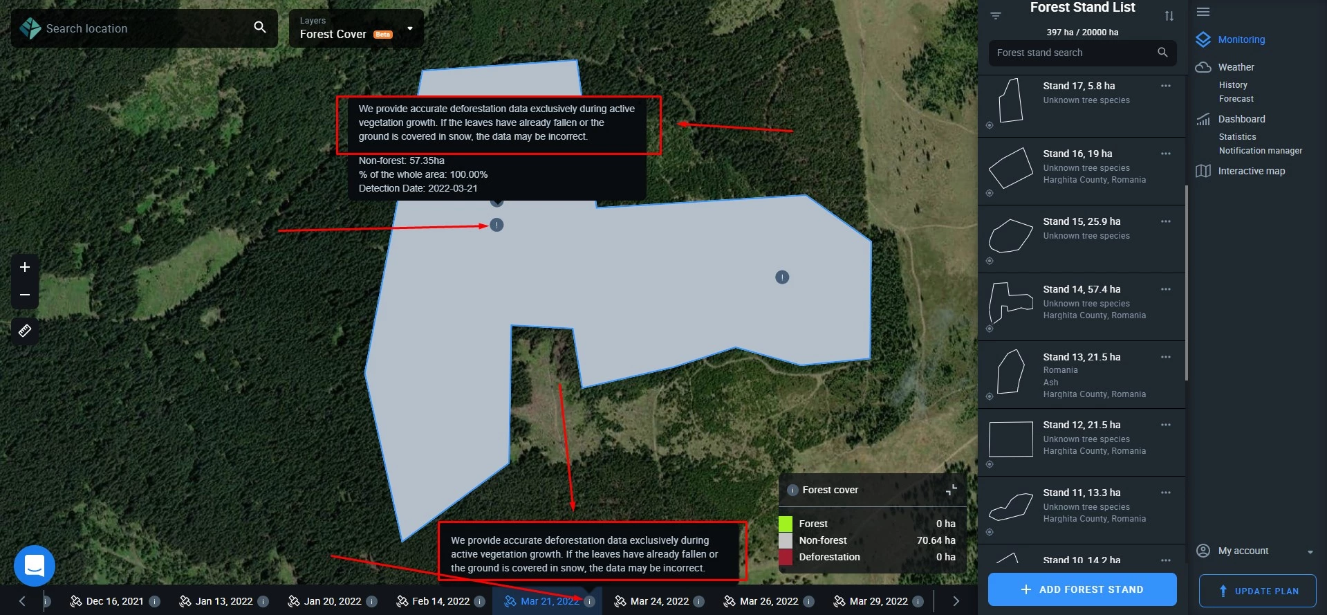 vegetation season is over on EOSDA Forest Monitoring