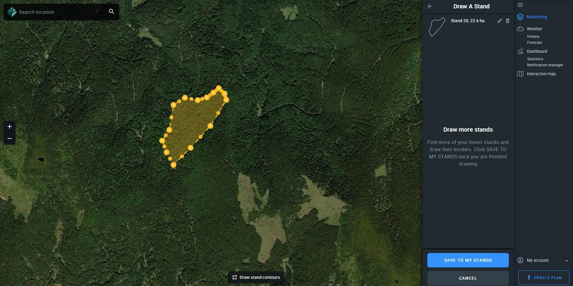 how to draw forest stand AOI borders on EOSDA Forest Monitoring