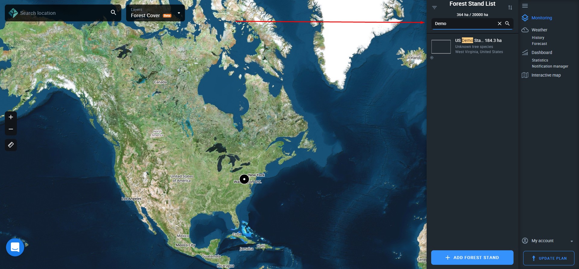 how to find a forest stand in the list on EOSDA Forest Monitoring