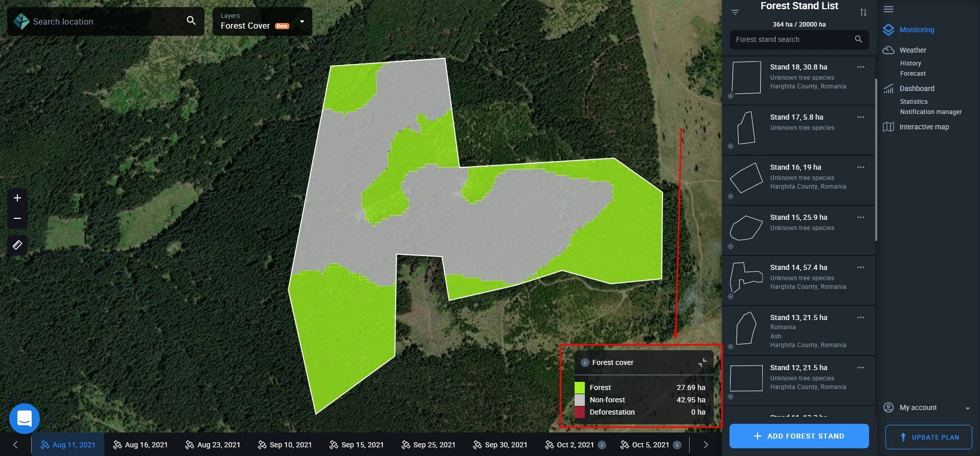 layer legend on EOSDA Forest Monitoring