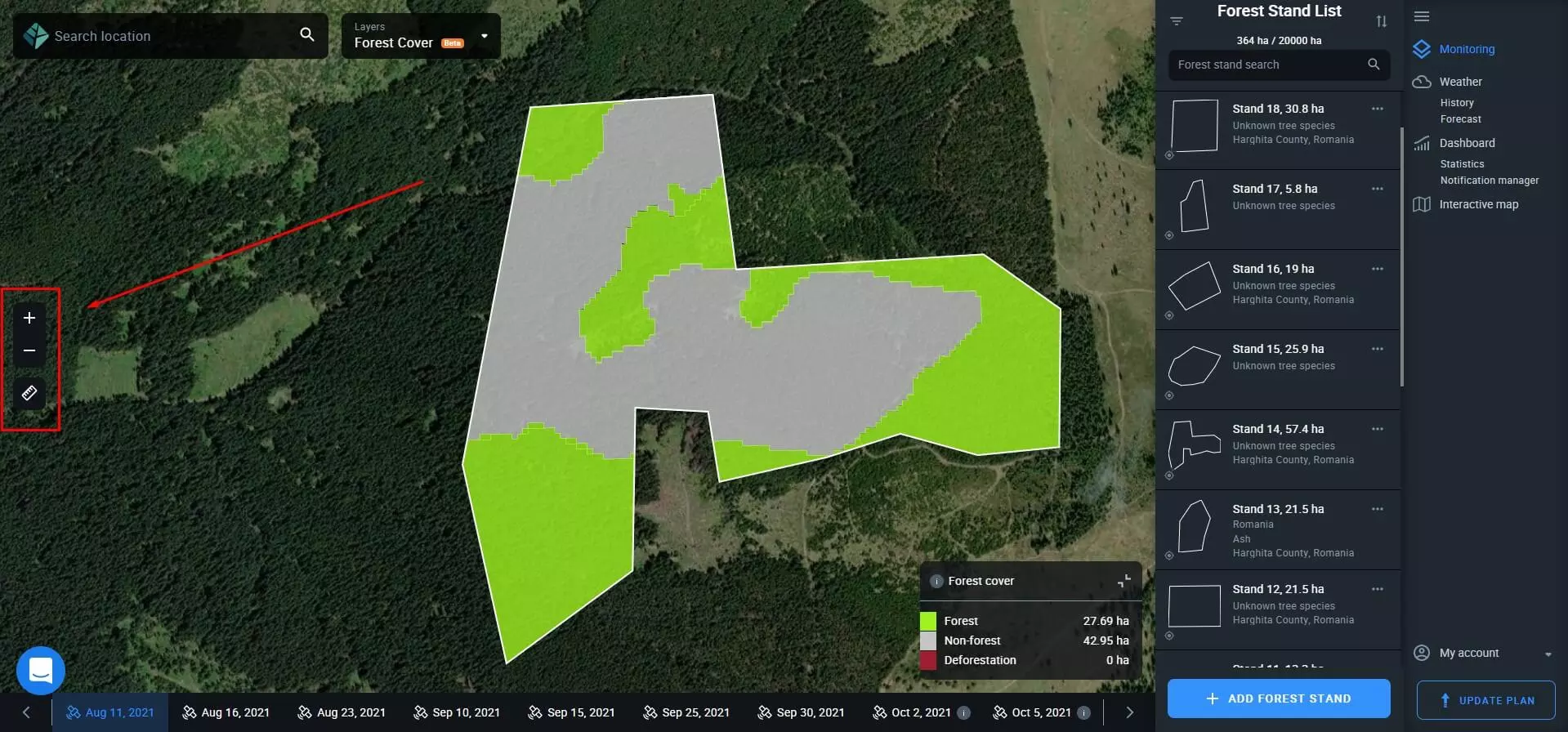 map instruments on EOSDA Forest Monitoring