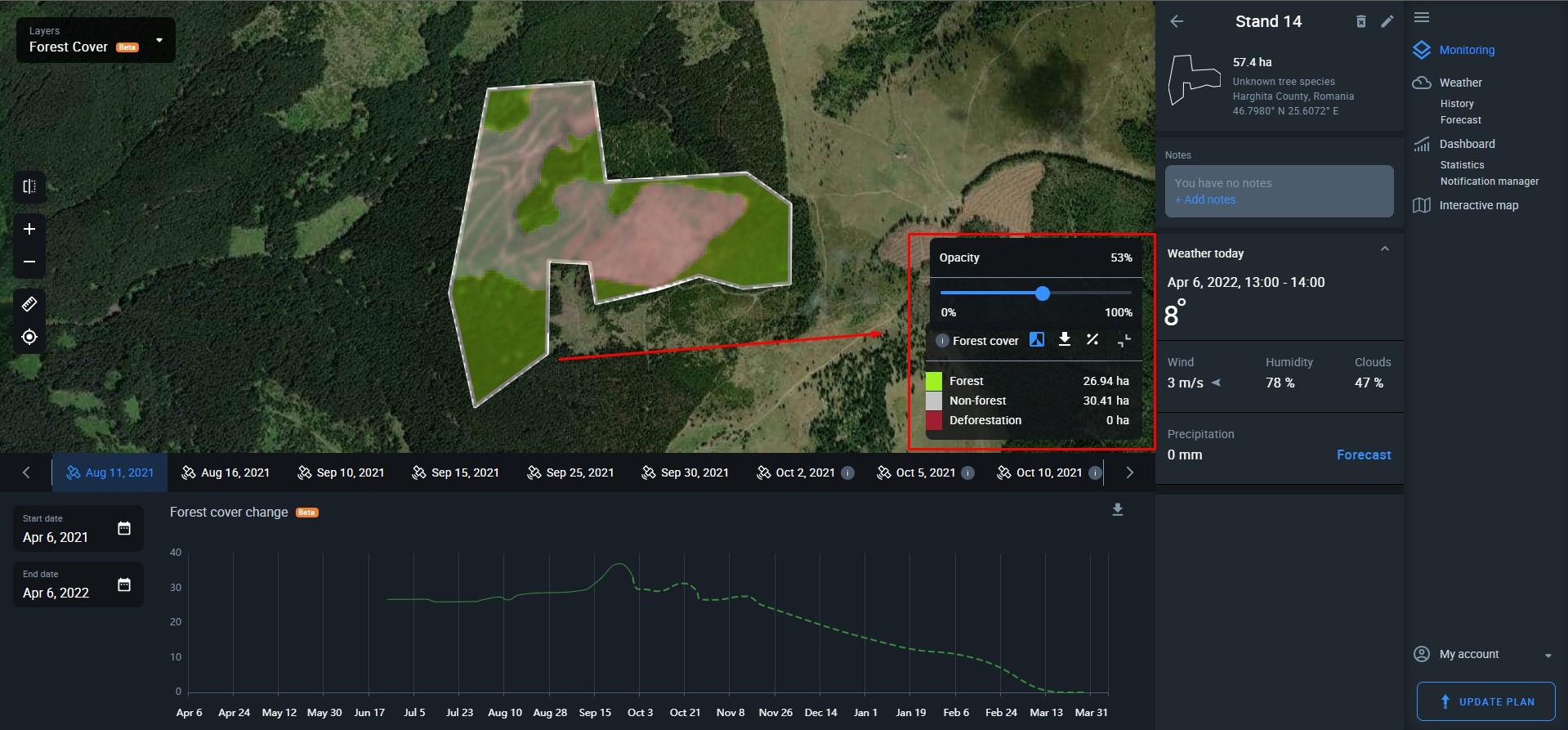 show satellite image icon on EOSDA Forest Monitoring