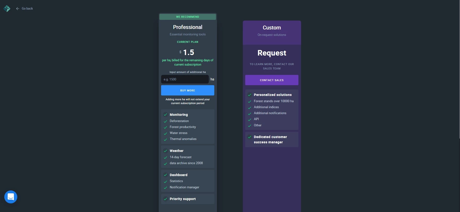 EOSDA Forest Monitoring subscription plans