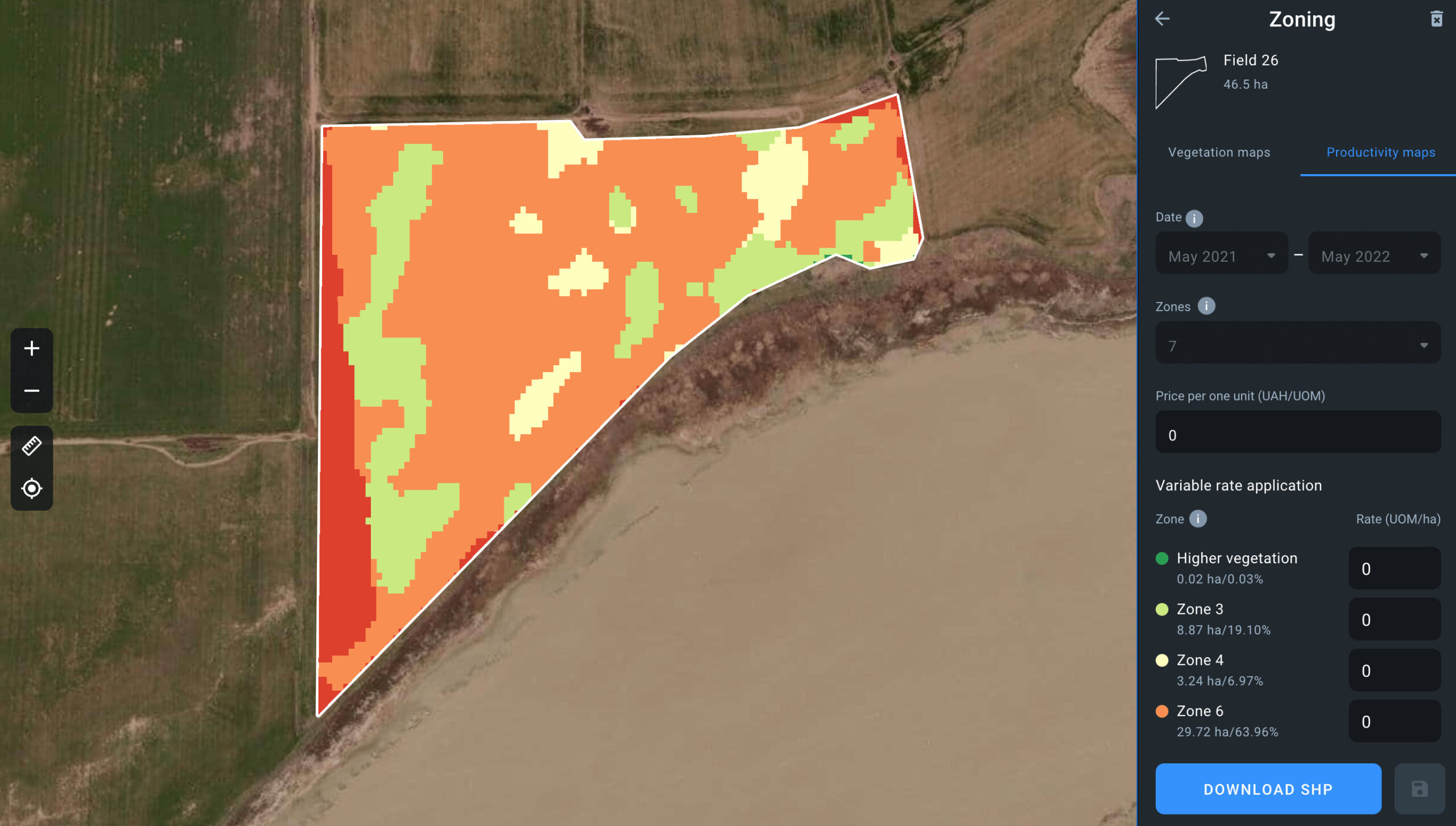 productivity map of a cumin field on EOSDA Crop Monitoring