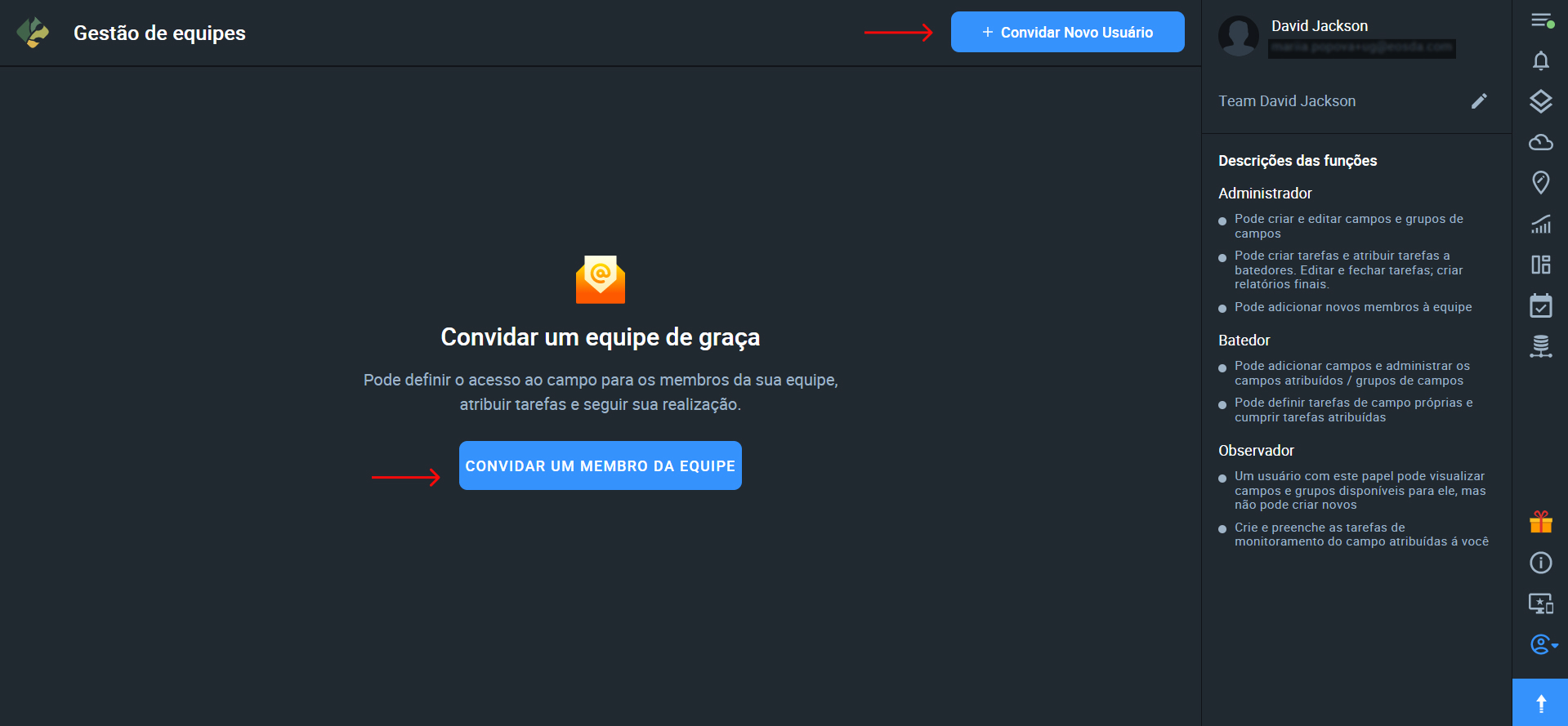 convidar um novo usuário ou um novo membro para a equipe