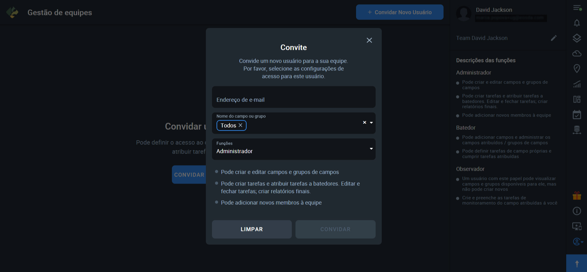 preencher os campos na janela de convite