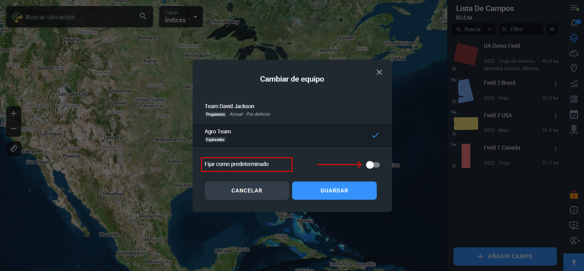 cómo establecer un equipo por defecto