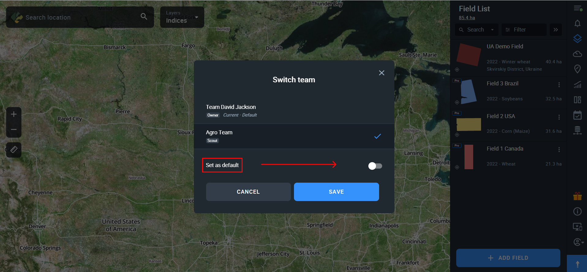 how to set a default team