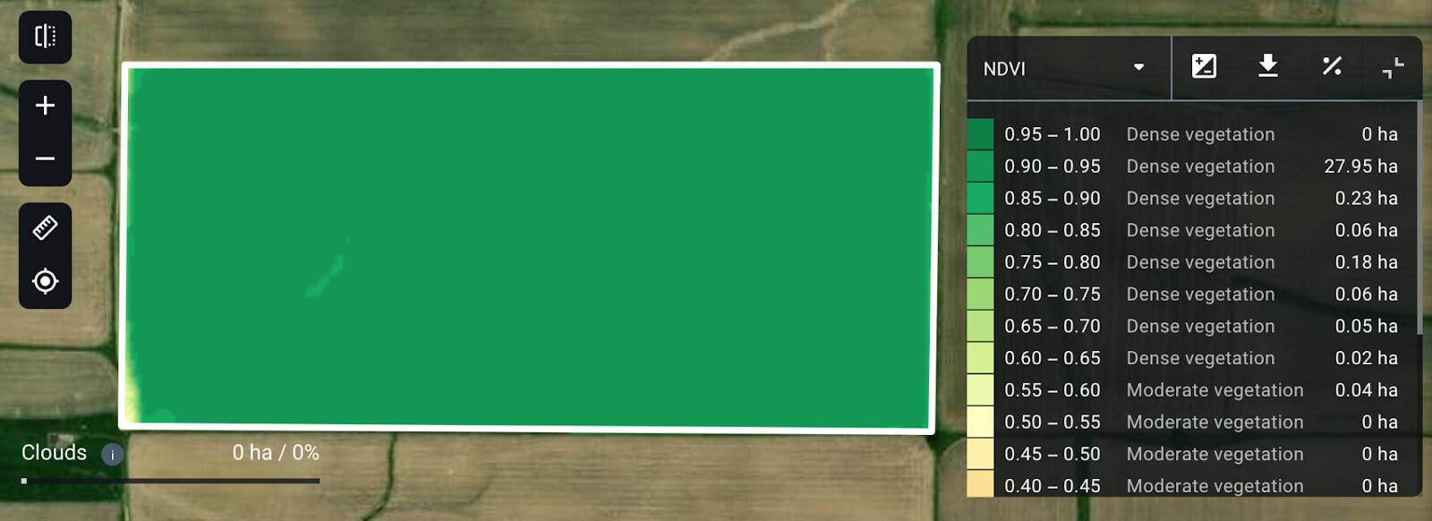 NDVI map as of July 11, 2019 on EOSDA Crop Monitoring