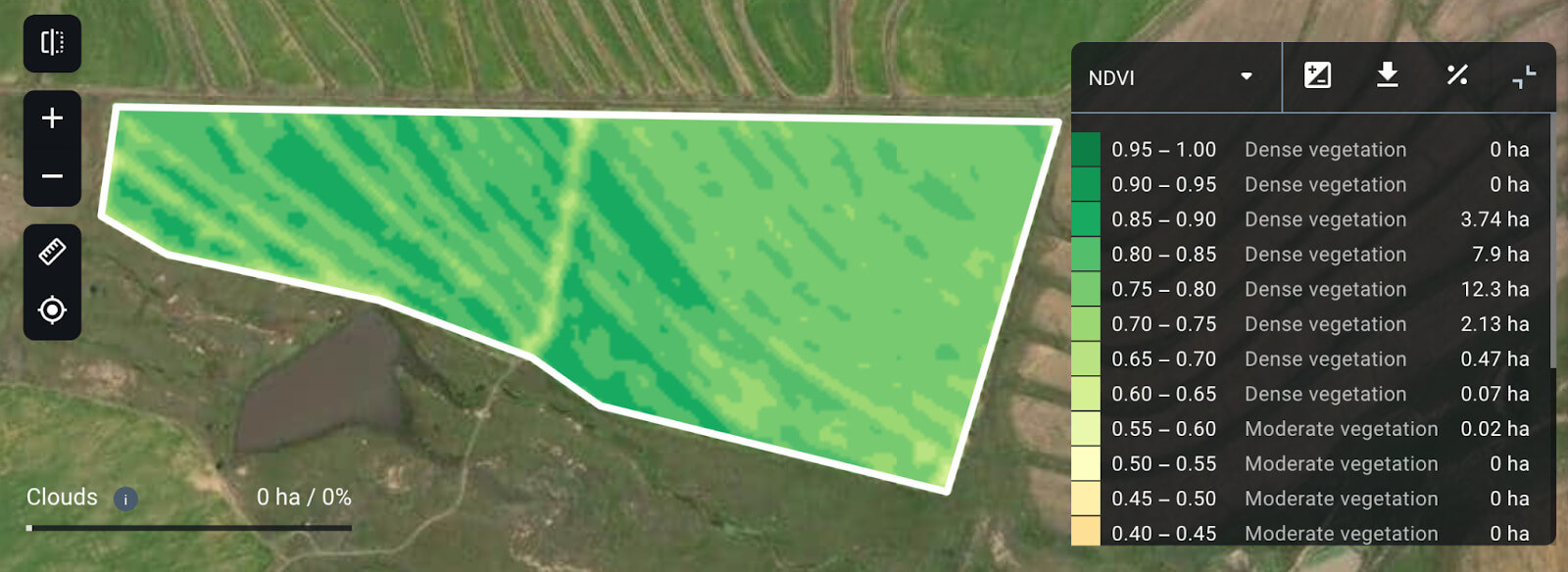 ReCl map as of March 15, 2020 on EOSDA Crop Monitoring