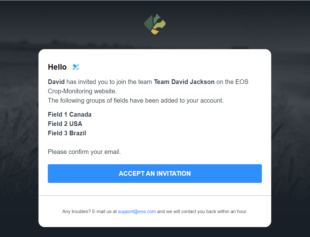 email with the invitation and the link to the Team Account