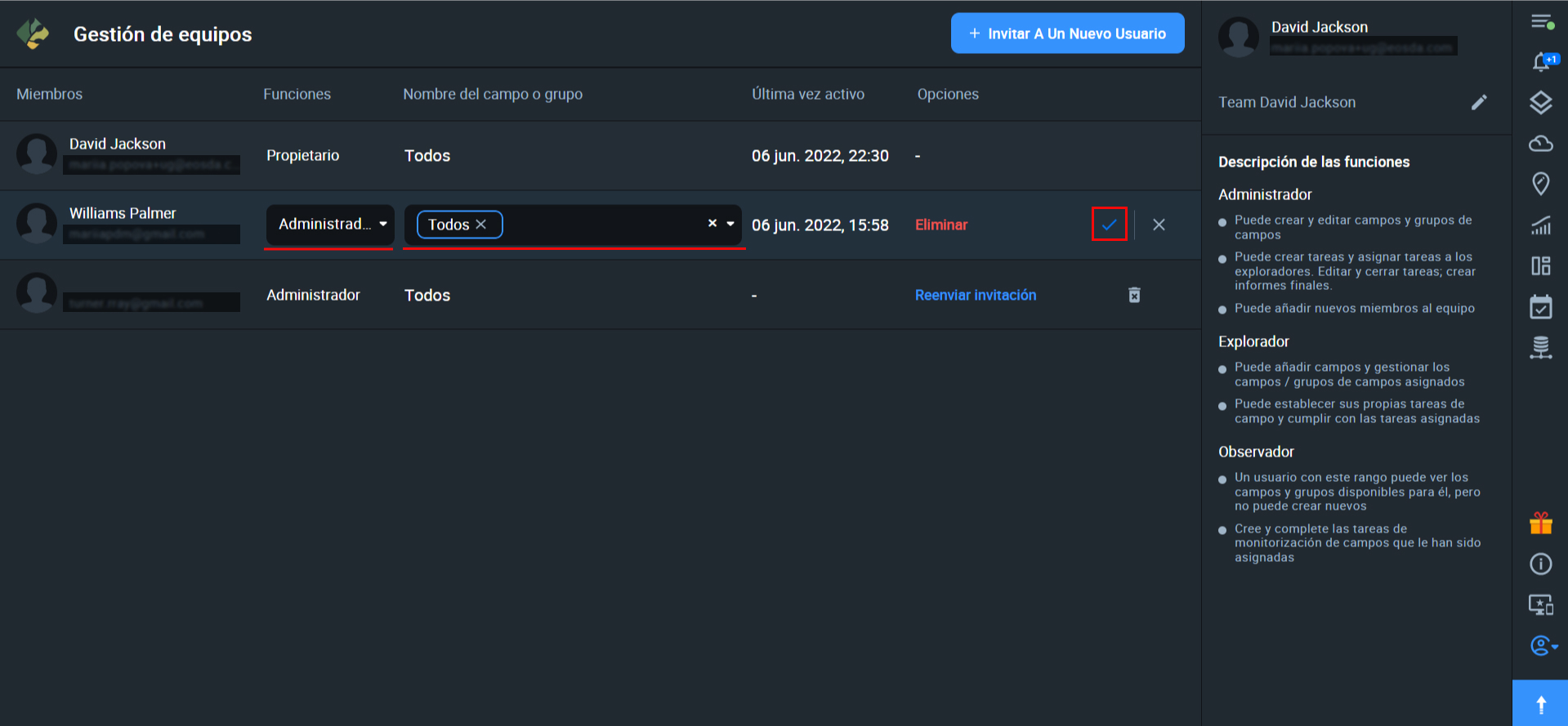 acciones del propietario o administrador del equipo