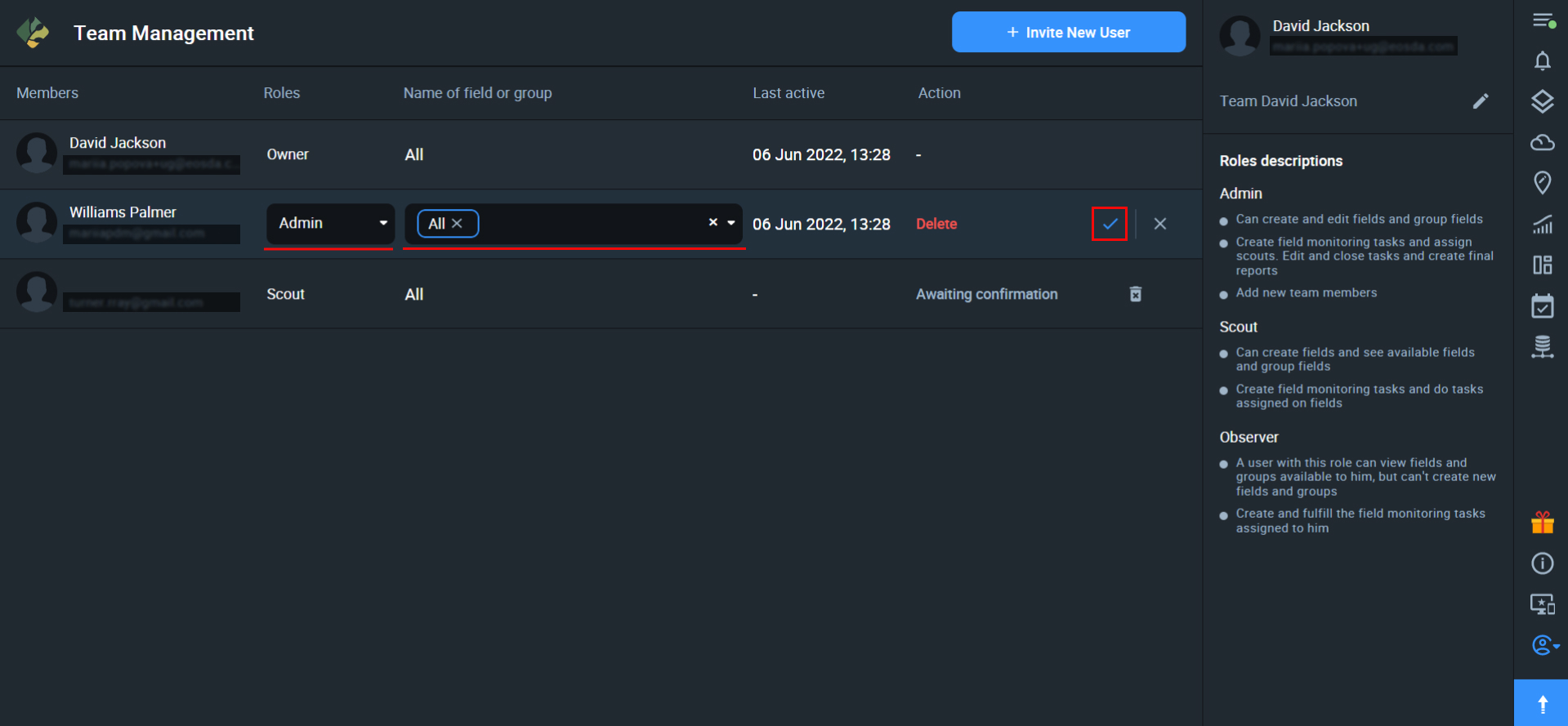 team owner or admin actions