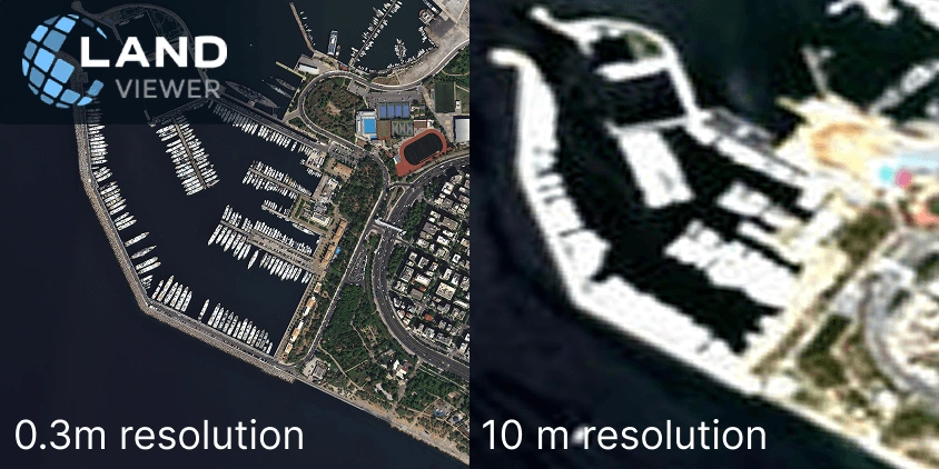 high vs. low spatial resolution satellite imagery