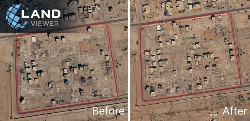 before-and-after satellite imagery from TripleSat for monitoring construction progress