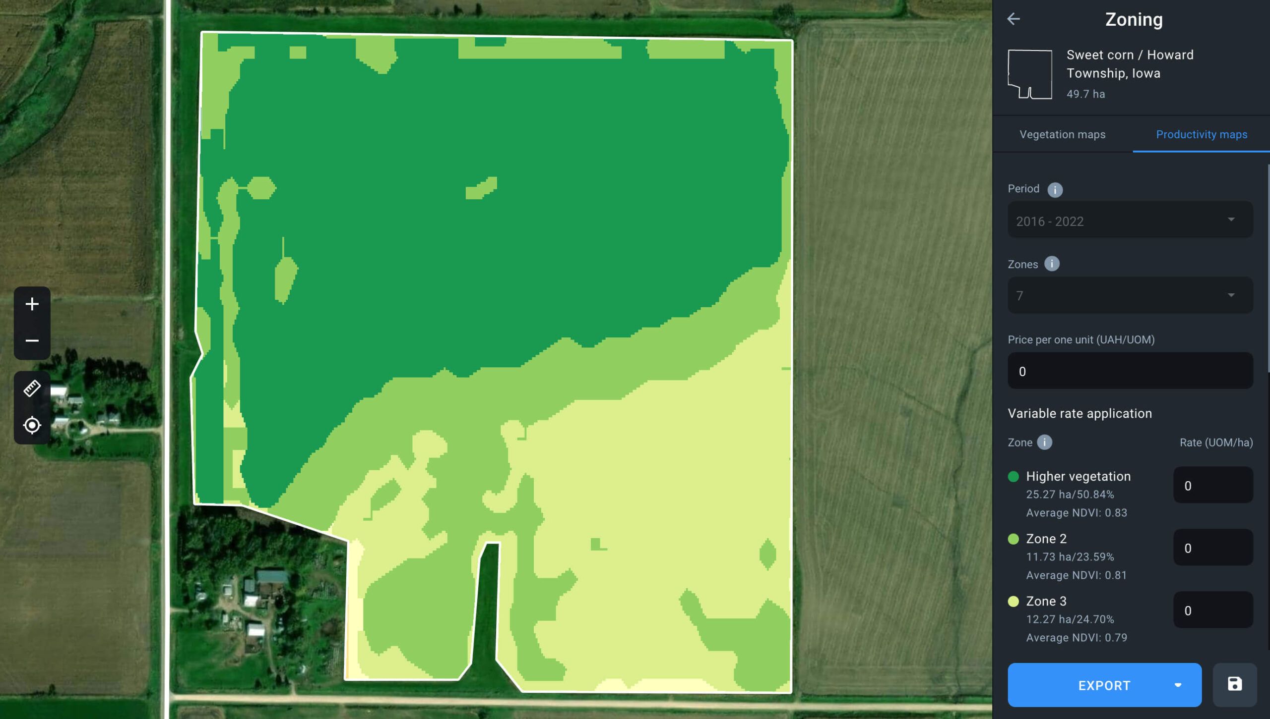 productivity map for fertilizing before corn planting