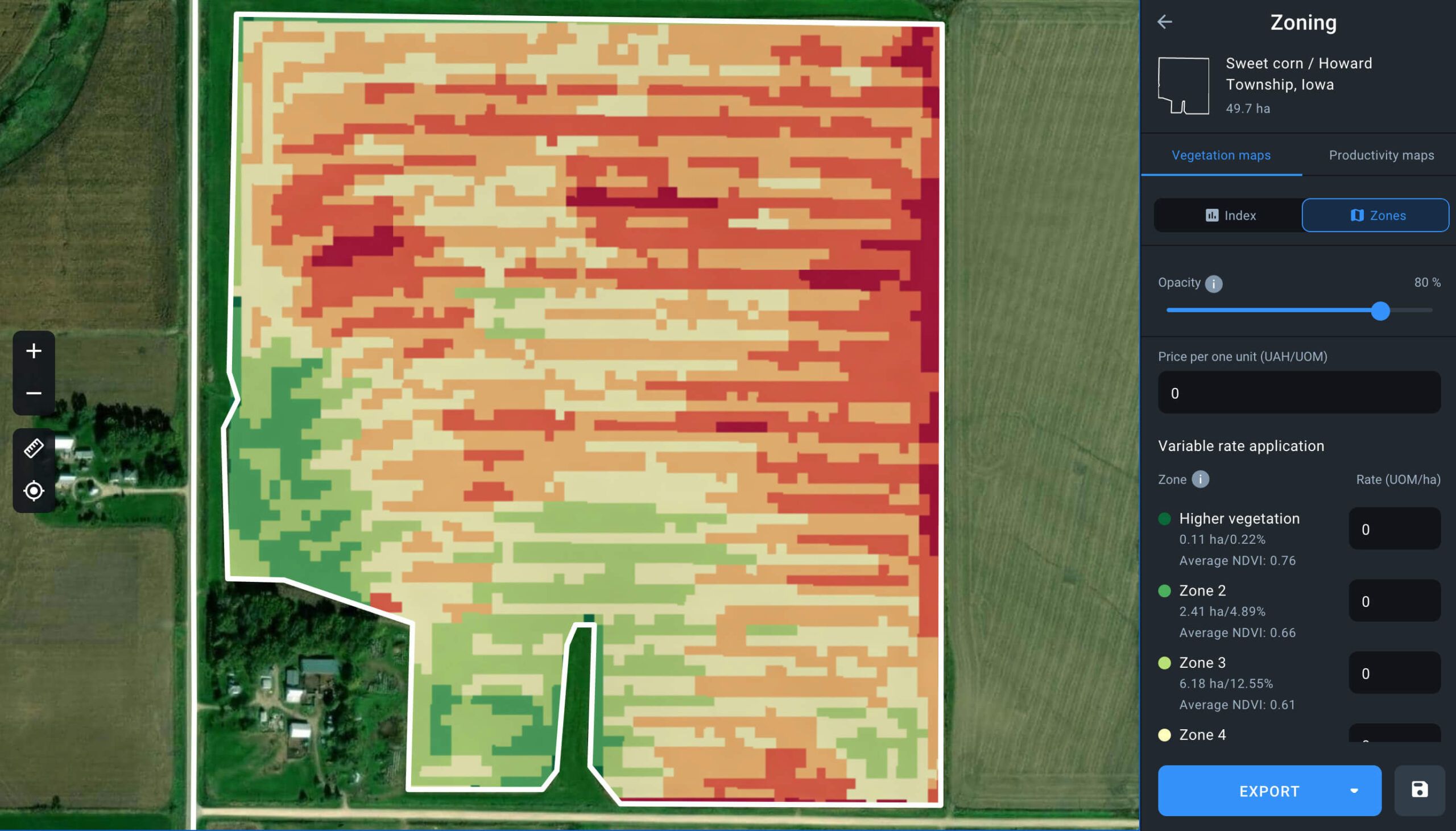 vegetation map for corn fertilizing