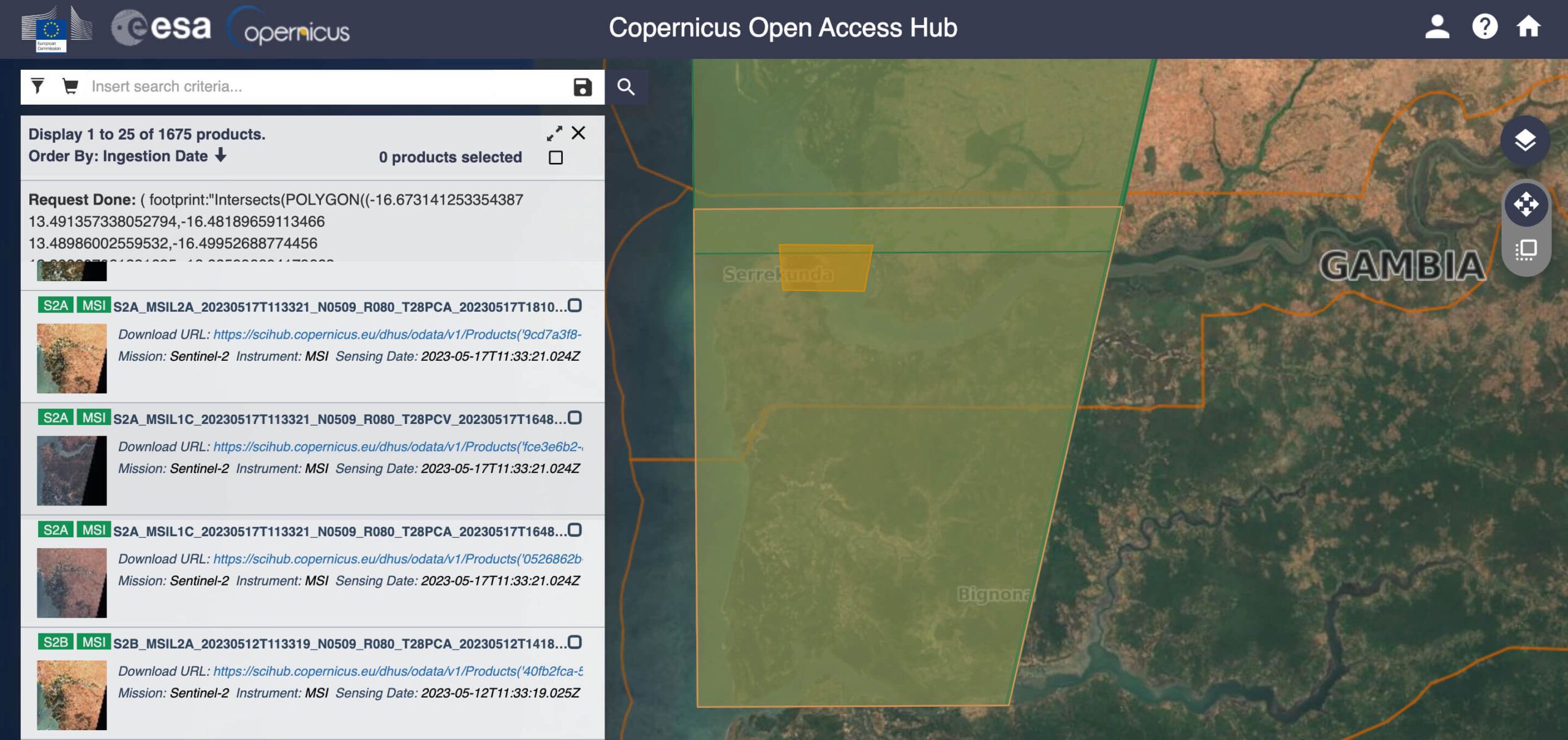 Copernicus Data Space Ecosystem interface with online maps