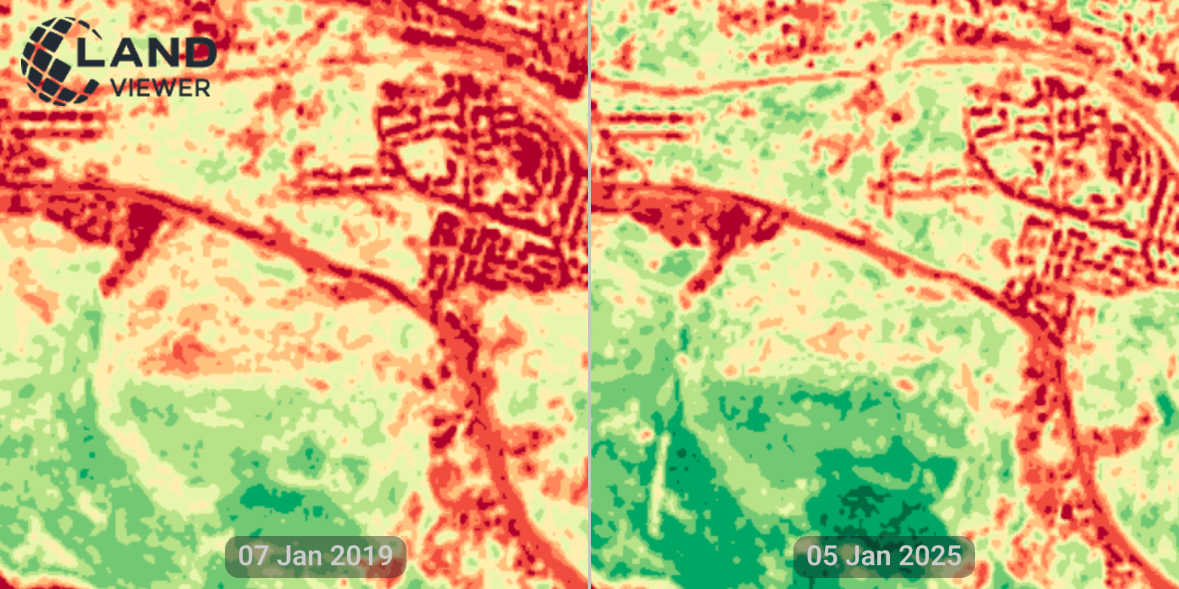 vista de satélite do progresso da reflorestação na cidade de Liupanshui, província de Guizhou, China