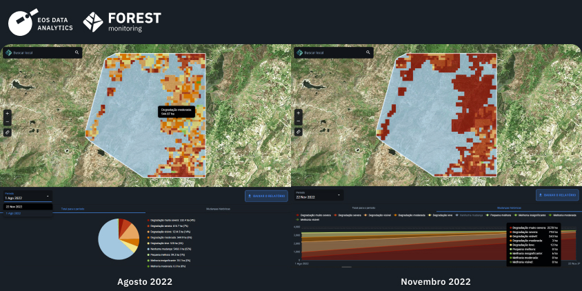 antes e depois do incêndio florestal em Portugal
