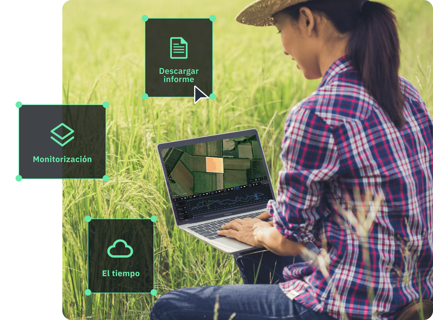 agricultor utilizando la plataforma EOSDA Crop Monitoring
