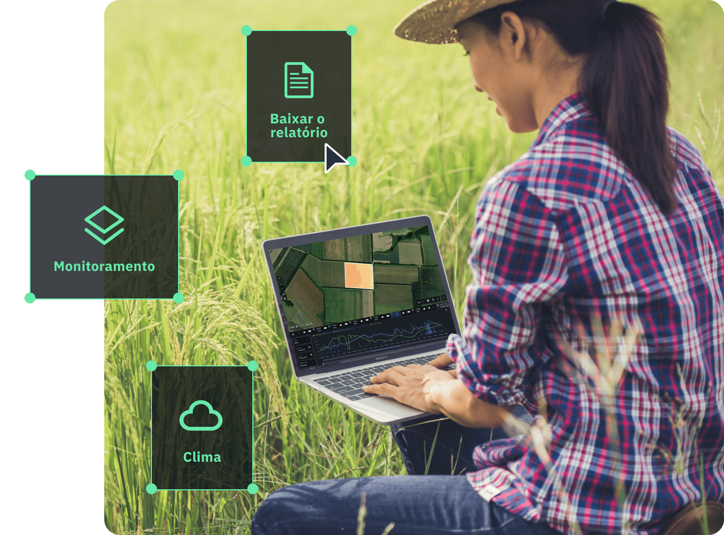 agricultor usando a plataforma EOSDA Crop Monitoring