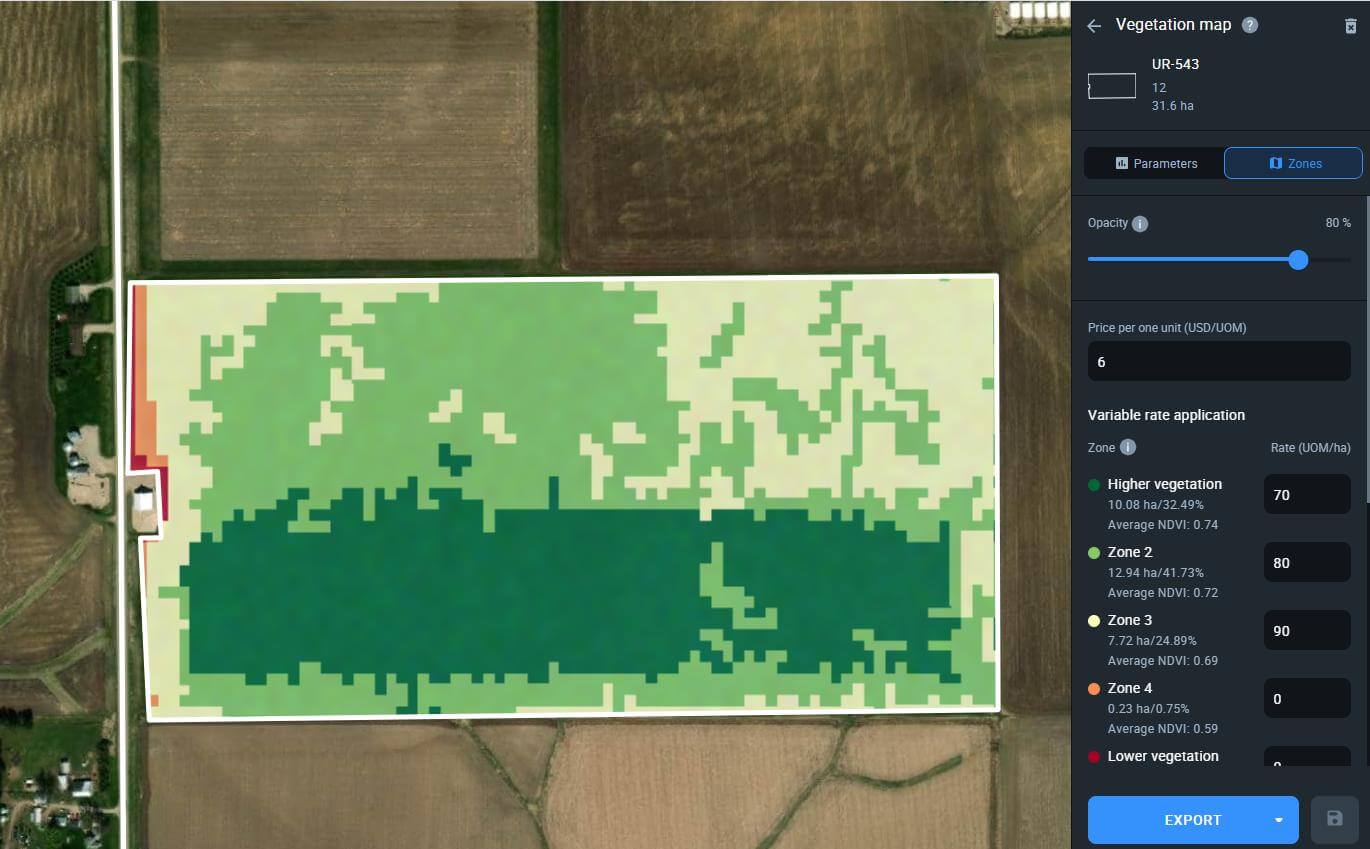 функція зонування в EOSDA Crop Monitoring