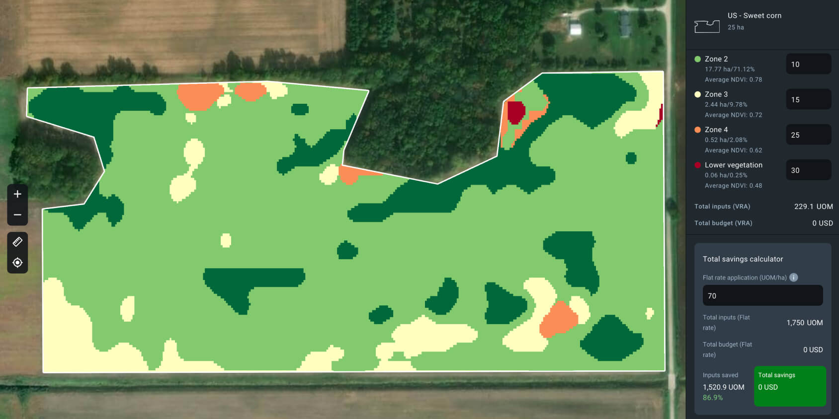 productivity map in EOSDA Crop Monitoring