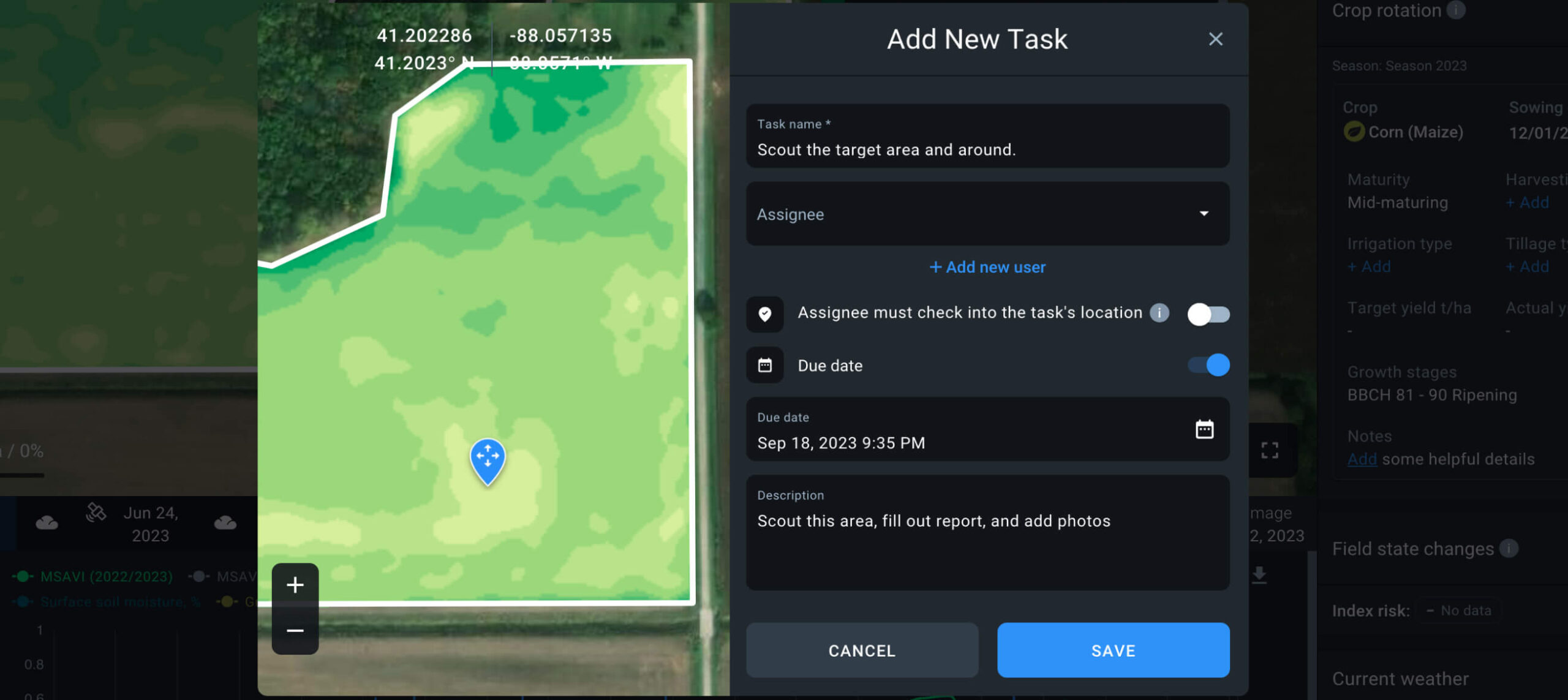 scouting task in EOSDA Crop Monitoring