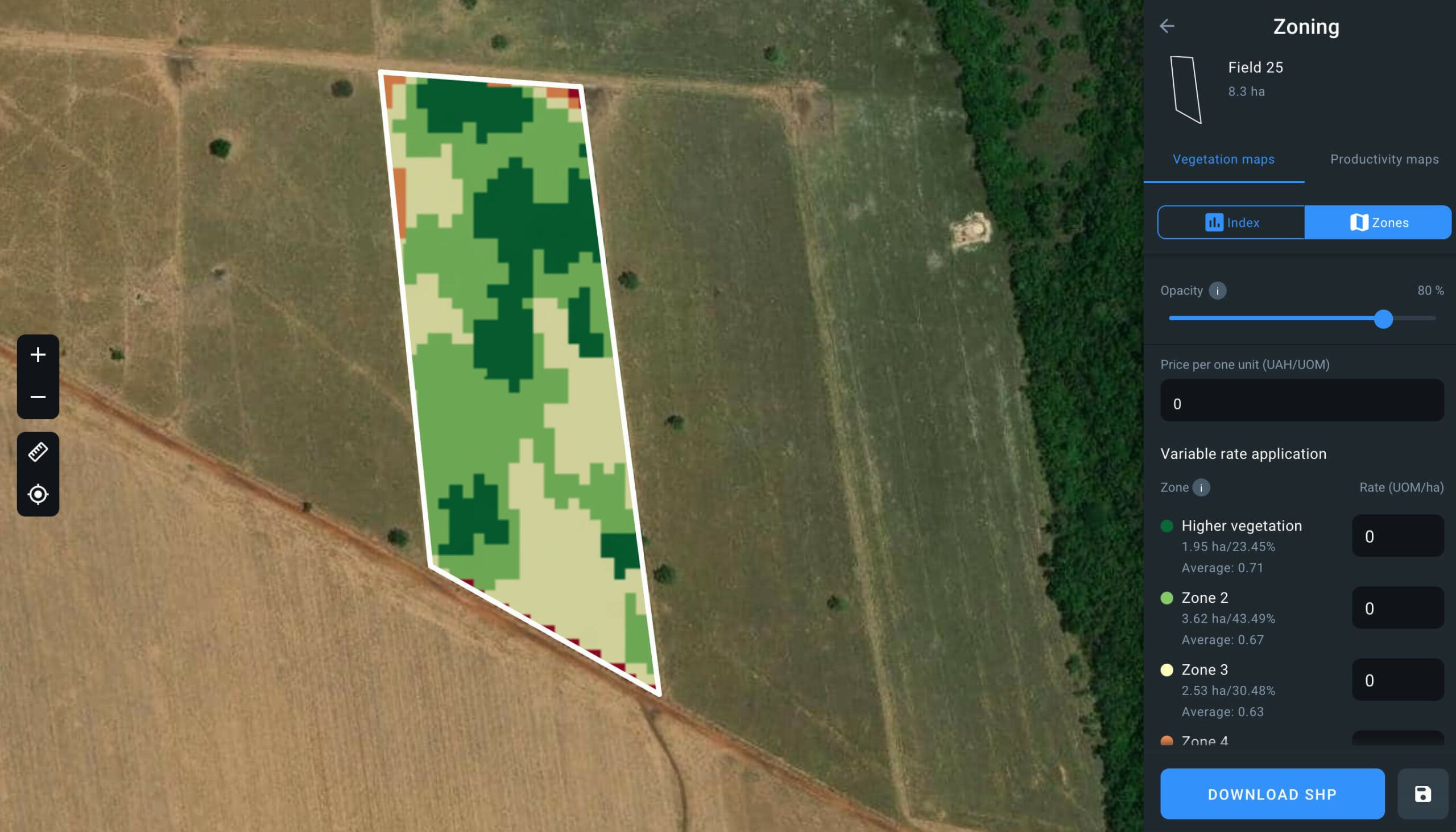 zonage des champs de céréales dans l’EOSDA Crop Monitoring