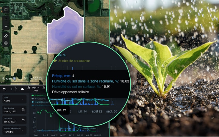 données sur l'humidité du sol sur EOSDA Crop Monitoring