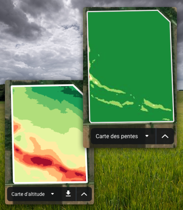cartes de champ représentant la pente et l'élévation