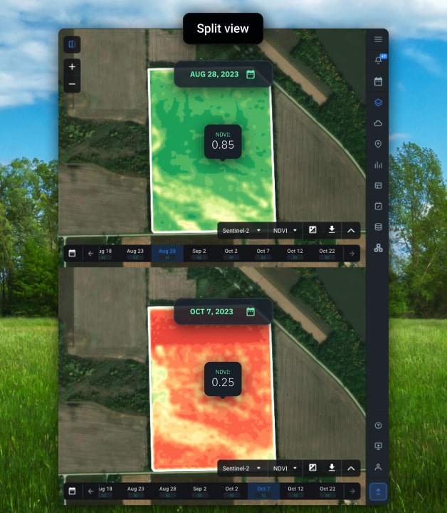 split view feature in agriculture monitoring software