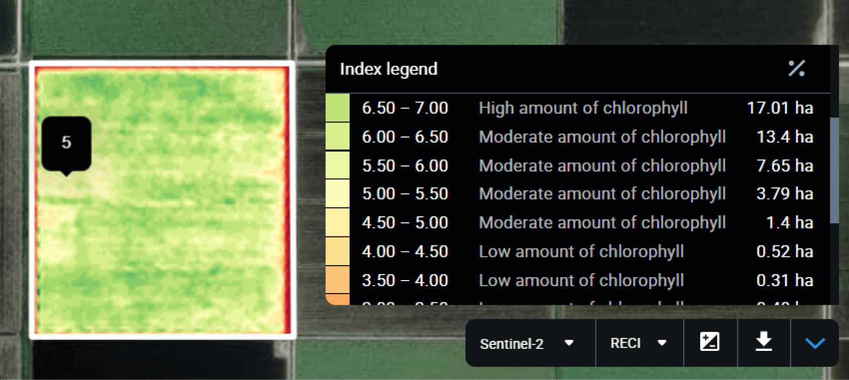 карта індексу ReCl в EOSDA Crop Monitoring