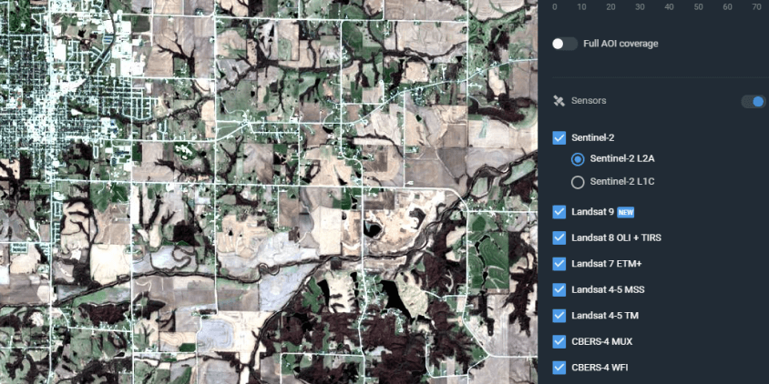 choosing MSI satellites in EOSDA LandViewer