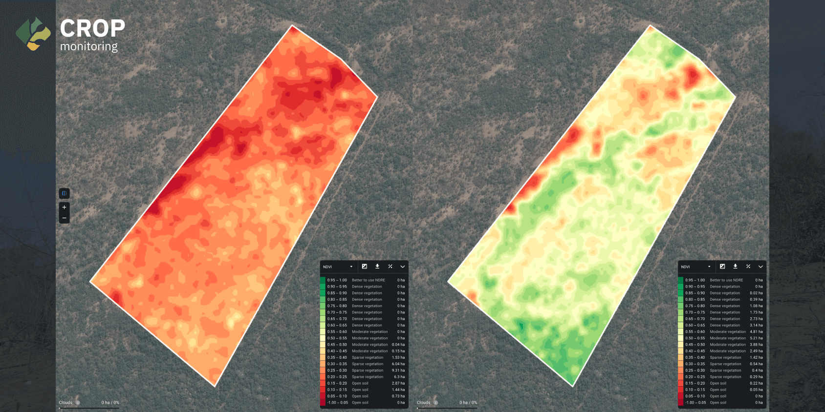NDVI maps for 2018 and 2023