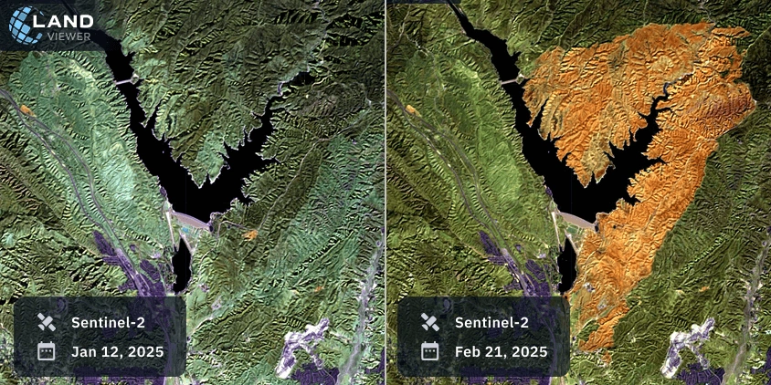 NBR images of the area near Castaic Lake before and after wildfires