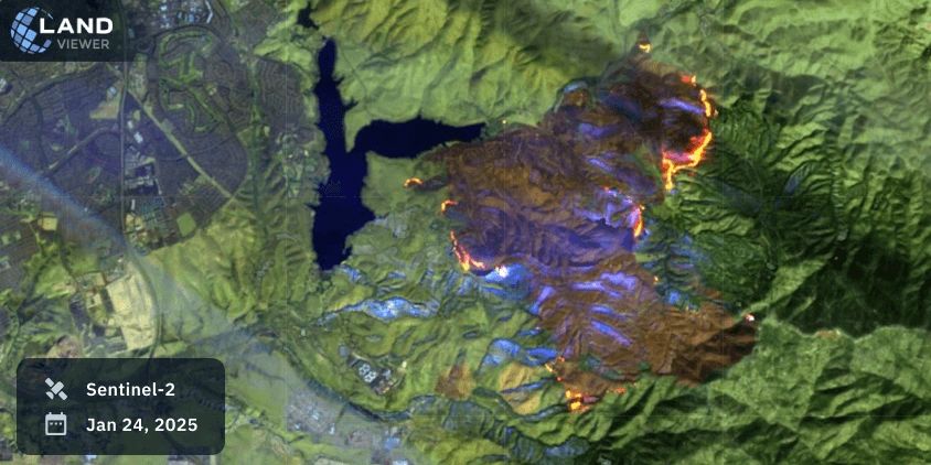 Active fire zones near Lower Otay Lake during