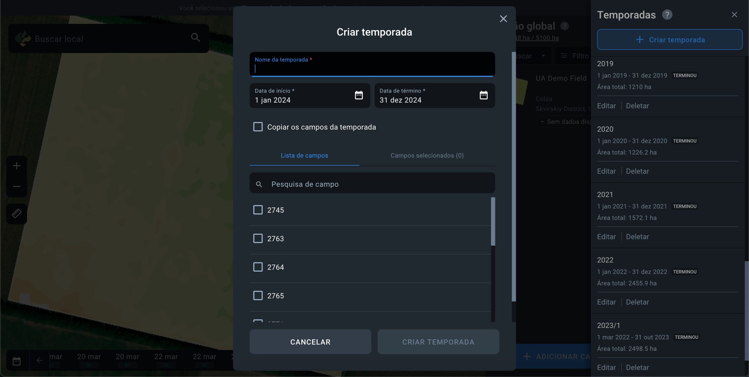 a janela de criação da temporada