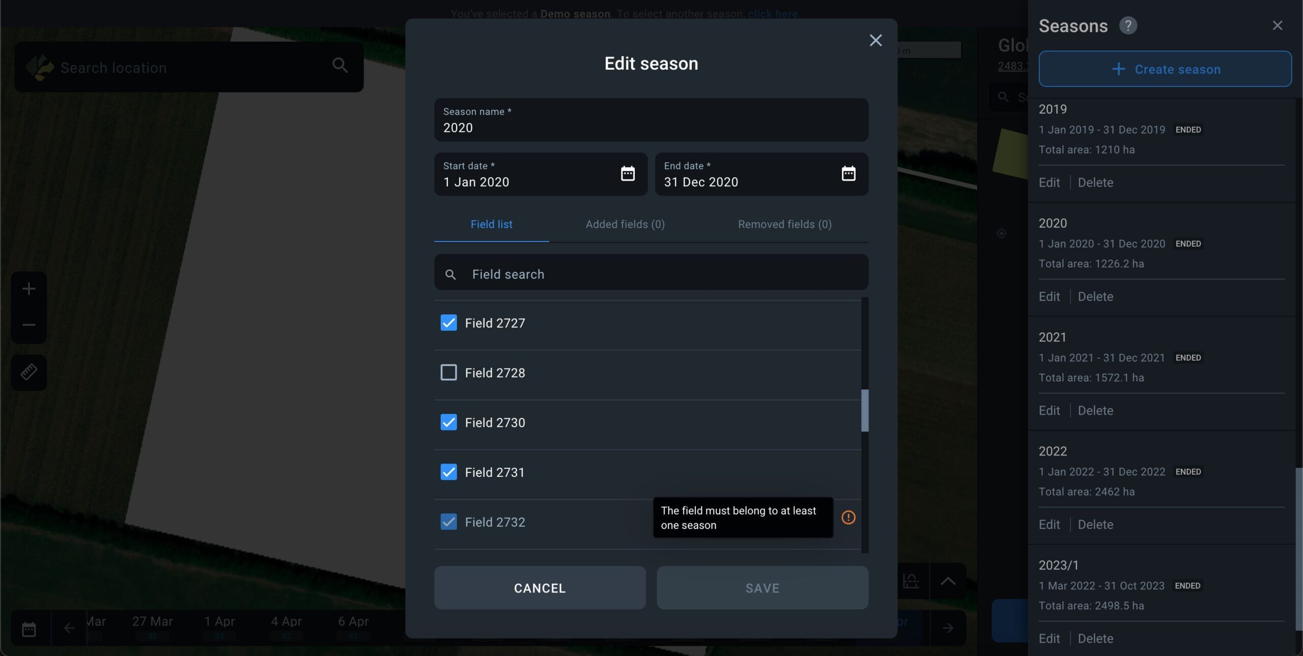 why can't some fields be removed from the season
