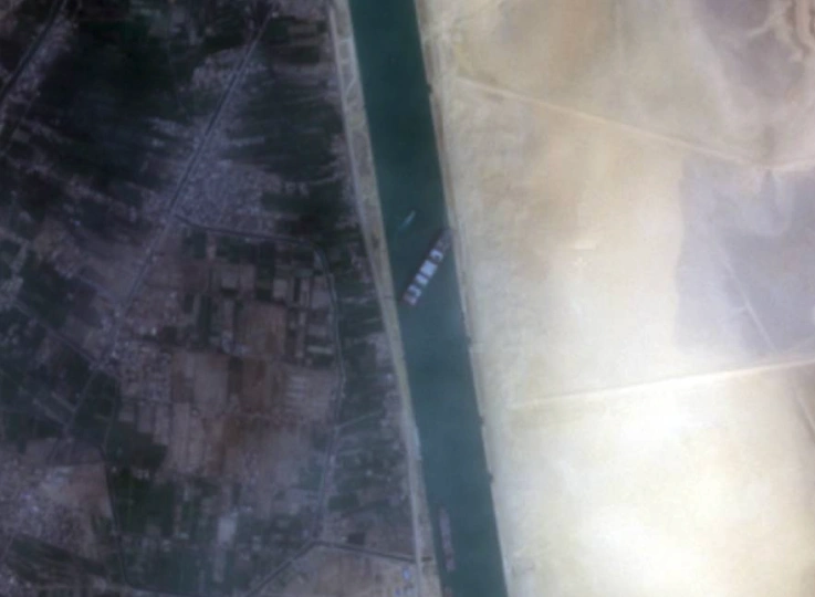 satellite image of suez canal blockage